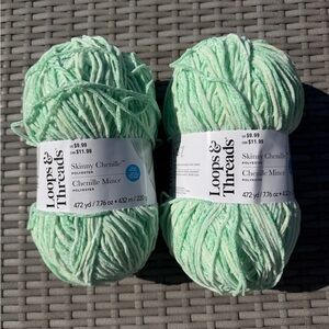 Mint Green skinny Chenille Yarn By loops and threads 2 pack